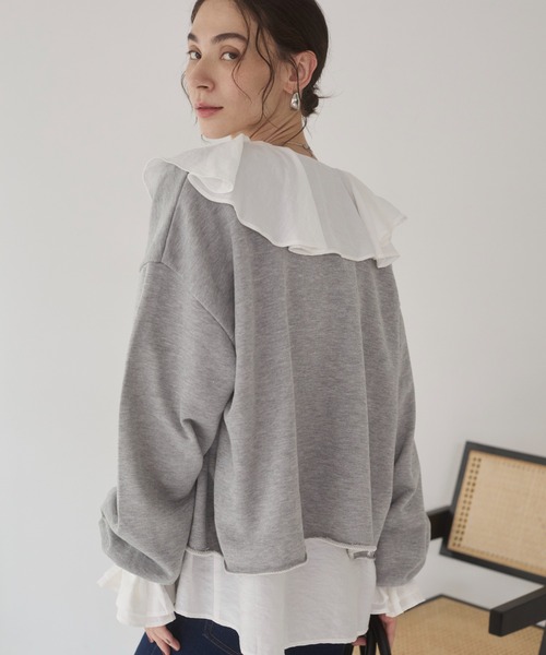 ANGIE（アンジー）の「深Vネック  カットオフ　スウェット　プルオーバー（スウェット・レディース・チャコール/オートミール/杢グレー・FREE）」の17枚目の写真