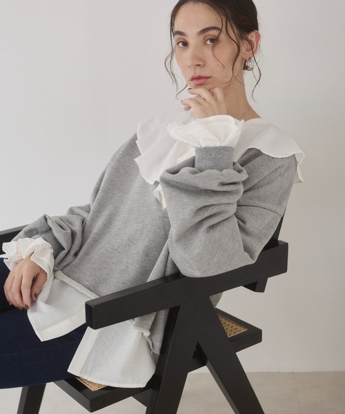 ANGIE（アンジー）の「深Vネック  カットオフ　スウェット　プルオーバー（スウェット・レディース・チャコール/オートミール/杢グレー・FREE）」の18枚目の写真