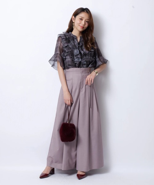 【美品】JUSGLITTY♡チェックパンツ 高身長 ストレッチチェックワイドパンツ 丈長め・トールサイズ
