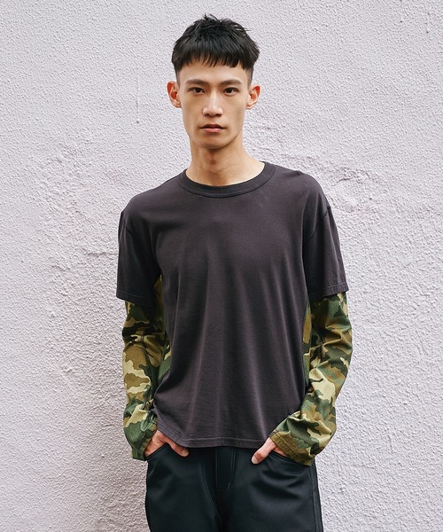NVRFRGT】別注 PANELED LAYERD SLEEVE T-SHIRT（Tシャツ/カットソー