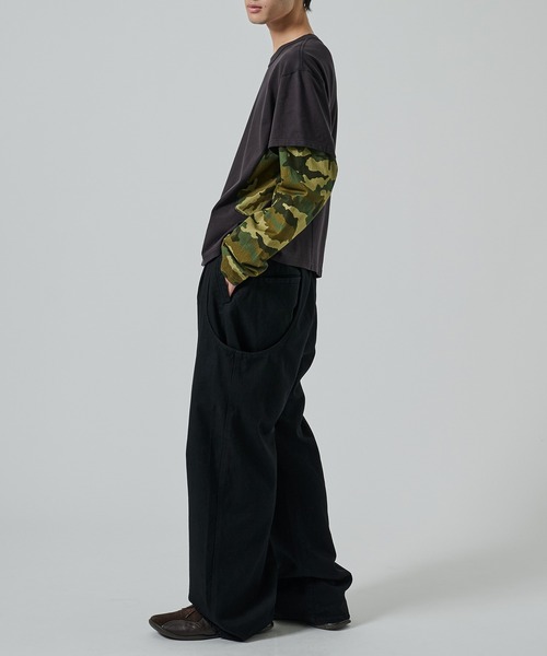 NVRFRGT（ネヴァーフォーゲット）の「【NVRFRGT】別注 PANELED LAYERD SLEEVE T-SHIRT（Tシャツ/カットソー・メンズ・ブラック/ベージュ・2/3/1）」の4枚目の写真