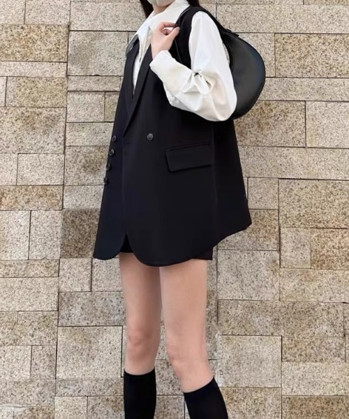 gossip!ロサンゼルス(ゴシップロサンゼルス)の「【サイズあり】ボタンデザイン ゆったりシンプルオフィスカジュアルレディース 重ね着ジレベスト(ベスト・レディース・ブラウン/ブラック/オフホワイト・M/L/S)」の20枚目の写真