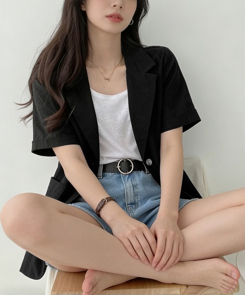 Miniministore(ミニミニストア)の「テーラードジャケット綿麻サマージャケット(テーラードジャケット・レディース・ブラック/ブラウン/ベージュ・FREE)」の7枚目の写真