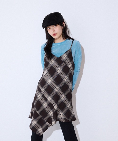 新品未使用　ジーナシス　ヨウリュウチェックミニワンピース　ブラック系その他　F セール】ヨウリュウチェックミニワンピース/586501（チュニック