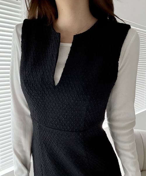 JUNOAH（ジュノア）の「ツイードIラインジャンパースカート（ジャンパースカート・レディース・ブラック/ホワイト・LARGE/MEDIUM/SMALL）」の7枚目の写真