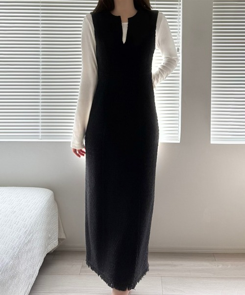 JUNOAH（ジュノア）の「ツイードIラインジャンパースカート（ジャンパースカート・レディース・ブラック/ホワイト・LARGE/MEDIUM/SMALL）」の8枚目の写真