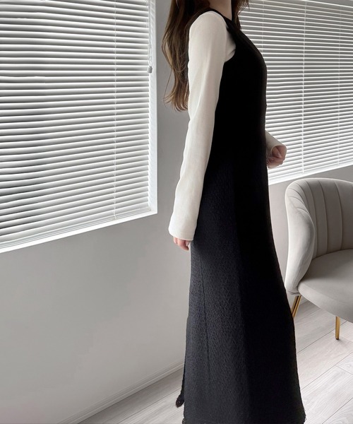 JUNOAH（ジュノア）の「ツイードIラインジャンパースカート（ジャンパースカート・レディース・ブラック/ホワイト・LARGE/MEDIUM/SMALL）」の9枚目の写真