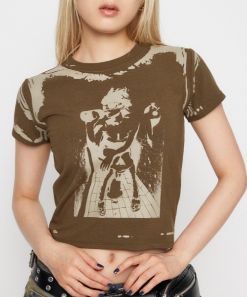 LAGUA GEM(ラグアジェム)の「VINTAGE LIKE MINI Tシャツ(Tシャツ/カットソー・レディース・カーキ/ブラウン/チャコールグレー・FREE)」の3枚目の写真