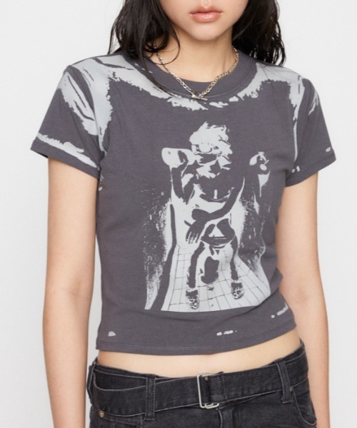 LAGUA GEM(ラグアジェム)の「VINTAGE LIKE MINI Tシャツ(Tシャツ/カットソー・レディース・カーキ/ブラウン/チャコールグレー・FREE)」の1枚目の写真