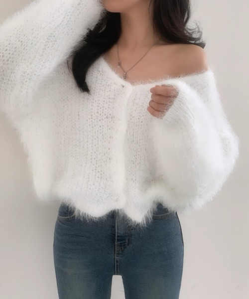 yuue' ( wear )(ユーイ)の「フロントボタンシャギーカーディガン(カーディガン/ボレロ・レディース・グレー/ブラック/ホワイト・FREE)」の2枚目の写真