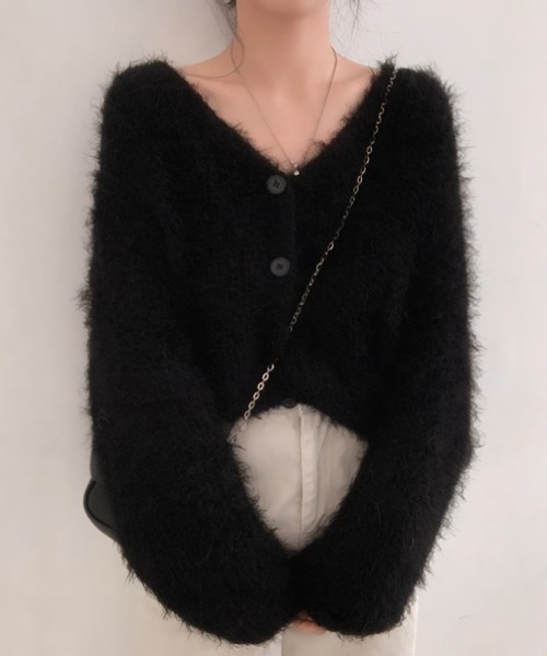 yuue' ( wear )(ユーイ)の「フロントボタンシャギーカーディガン(カーディガン/ボレロ・レディース・グレー/ブラック/ホワイト・FREE)」の3枚目の写真