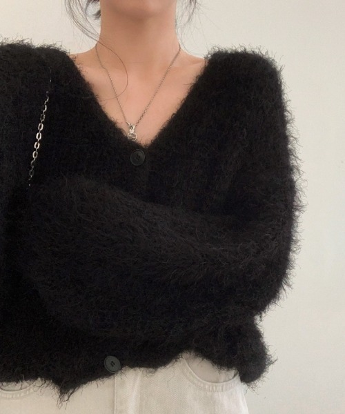 yuue' ( wear )(ユーイ)の「フロントボタンシャギーカーディガン(カーディガン/ボレロ・レディース・グレー/ブラック/ホワイト・FREE)」の18枚目の写真