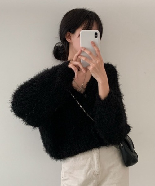 yuue' ( wear )(ユーイ)の「フロントボタンシャギーカーディガン(カーディガン/ボレロ・レディース・グレー/ブラック/ホワイト・FREE)」の19枚目の写真