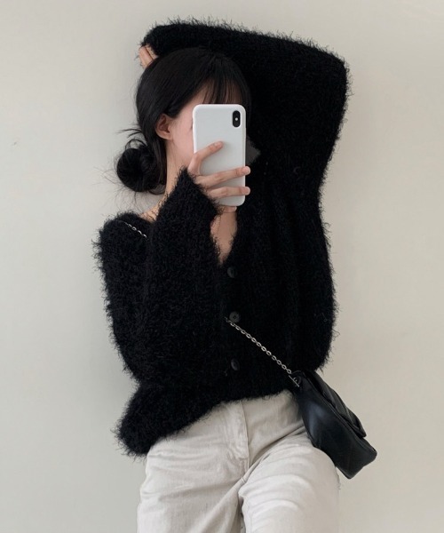 yuue' ( wear )(ユーイ)の「フロントボタンシャギーカーディガン(カーディガン/ボレロ・レディース・グレー/ブラック/ホワイト・FREE)」の20枚目の写真