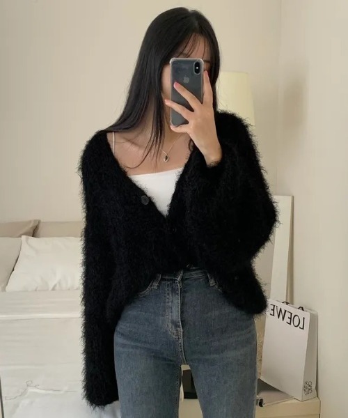 yuue' ( wear )(ユーイ)の「フロントボタンシャギーカーディガン(カーディガン/ボレロ・レディース・グレー/ブラック/ホワイト・FREE)」の12枚目の写真