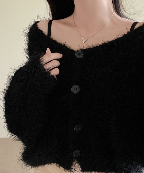 yuue' ( wear )(ユーイ)の「フロントボタンシャギーカーディガン(カーディガン/ボレロ・レディース・グレー/ブラック/ホワイト・FREE)」の14枚目の写真