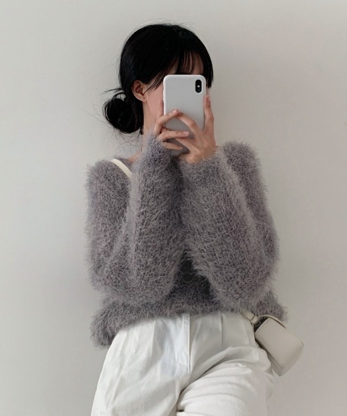 yuue' ( wear )(ユーイ)の「フロントボタンシャギーカーディガン(カーディガン/ボレロ・レディース・グレー/ブラック/ホワイト・FREE)」の17枚目の写真