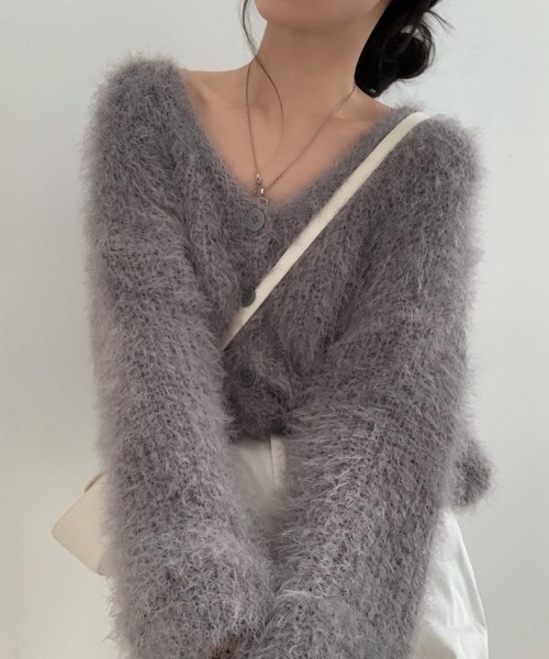 yuue' ( wear )(ユーイ)の「フロントボタンシャギーカーディガン(カーディガン/ボレロ・レディース・グレー/ブラック/ホワイト・FREE)」の7枚目の写真