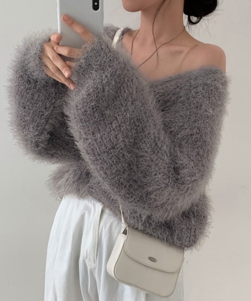 yuue' ( wear )(ユーイ)の「フロントボタンシャギーカーディガン(カーディガン/ボレロ・レディース・グレー/ブラック/ホワイト・FREE)」の6枚目の写真