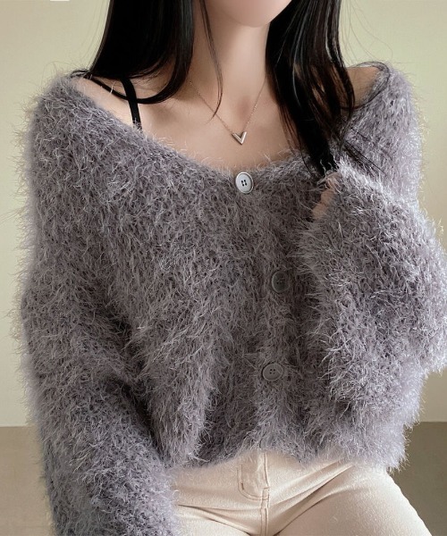 yuue' ( wear )(ユーイ)の「フロントボタンシャギーカーディガン(カーディガン/ボレロ・レディース・グレー/ブラック/ホワイト・FREE)」の11枚目の写真