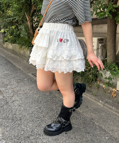 CIAOPANIC（チャオパニック）の「ボリュームフリルレースティアードミニスカート（スカート・レディース・ブラック/ホワイト・ONE SIZE）」の3枚目の写真