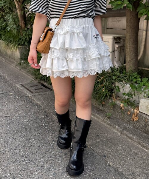 チャオ ボリュームフリルレースティアードミニスカート（スカート
