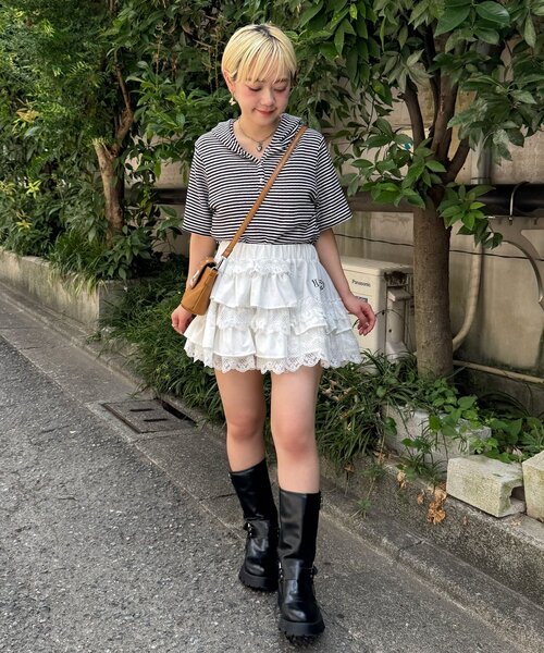 CIAOPANIC（チャオパニック）の「ボリュームフリルレースティアードミニスカート（スカート・レディース・ブラック/ホワイト・ONE SIZE）」の6枚目の写真