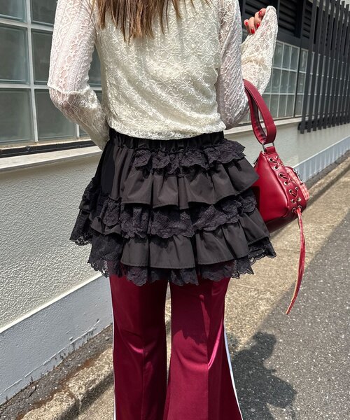 ボリュームフリルレースティアードミニスカート（スカート