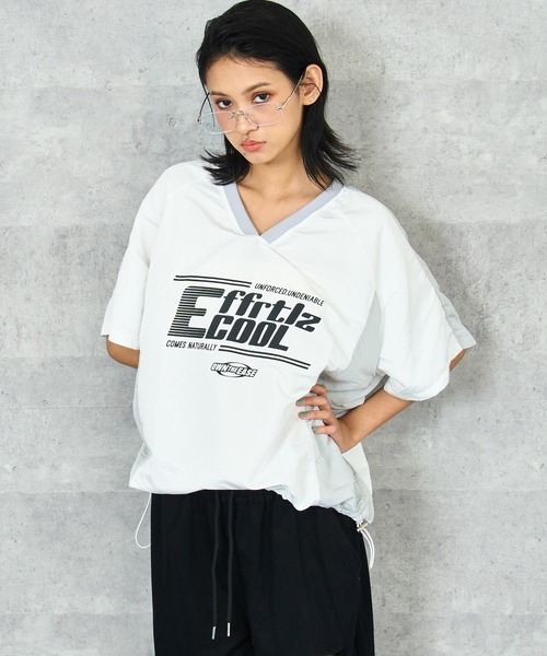 ANAP(アナップ)の「配色 プリント ナイロン プルオーバー(Tシャツ/カットソー・レディース・ホワイト/ネイビー・FREE)」の1枚目の写真