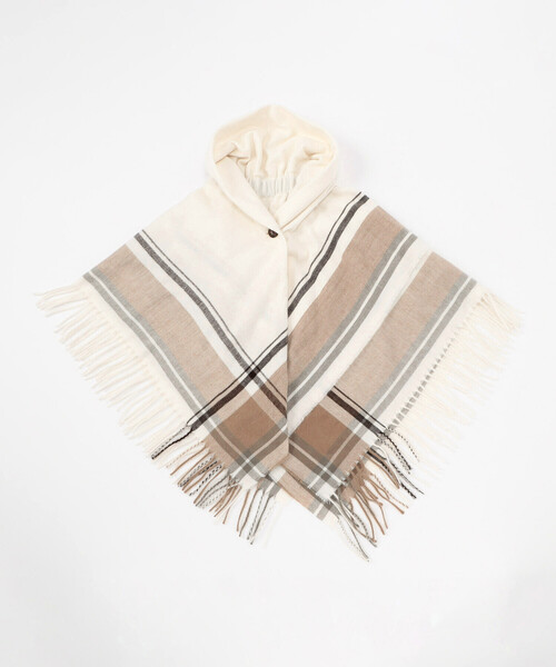 MONO COMME CA(モノコムサ)の「フード風 ポンチョストール(ストール/ショール・レディース・グレー/アイボリー・FREE)」の2枚目の写真