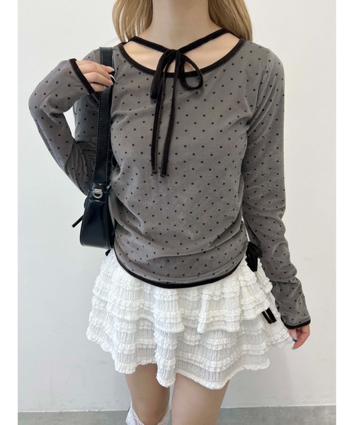 PHILLY（フィリー）の「ドットベロアトップス（Tシャツ/カットソー・レディース・グレー/ブラック・FREE）」の2枚目の写真