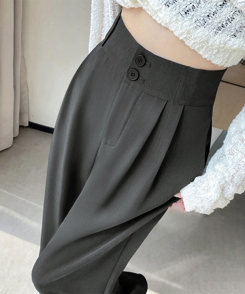 Miniministore(ミニミニストア)の「ワイドパンツ ツータックスラックスパンツ(スラックス・レディース・ブラック/ライトブラウン/ホワイト/ダークグレー・M/S/L)」の3枚目の写真