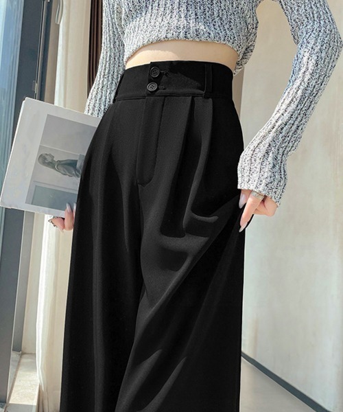 Miniministore(ミニミニストア)の「ワイドパンツ ツータックスラックスパンツ(スラックス・レディース・ブラック/ライトブラウン/ホワイト/ダークグレー・M/S/L)」の1枚目の写真