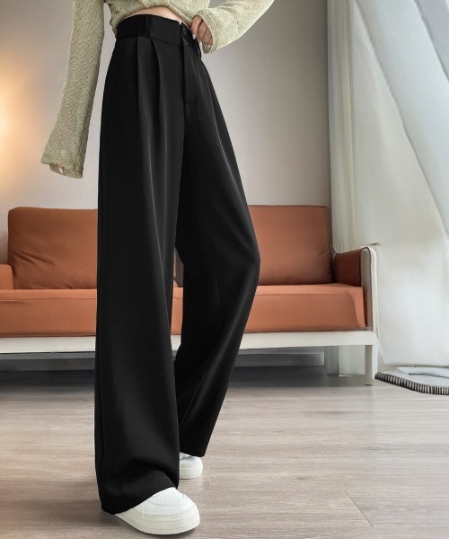 Miniministore(ミニミニストア)の「ワイドパンツ ツータックスラックスパンツ(スラックス・レディース・ブラック/ライトブラウン/ホワイト/ダークグレー・M/S/L)」の5枚目の写真
