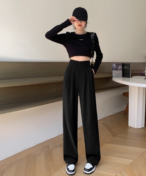 Miniministore(ミニミニストア)の「ワイドパンツ ツータックスラックスパンツ(スラックス・レディース・ブラック/ライトブラウン/ホワイト/ダークグレー・M/S/L)」の6枚目の写真