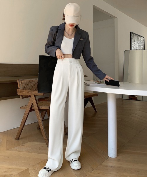 Miniministore(ミニミニストア)の「ワイドパンツ ツータックスラックスパンツ(スラックス・レディース・ブラック/ライトブラウン/ホワイト/ダークグレー・M/S/L)」の9枚目の写真