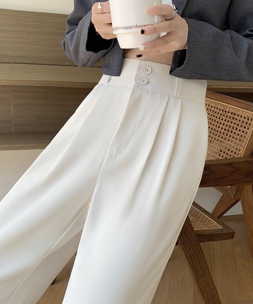 Miniministore(ミニミニストア)の「ワイドパンツ ツータックスラックスパンツ(スラックス・レディース・ブラック/ライトブラウン/ホワイト/ダークグレー・M/S/L)」の10枚目の写真