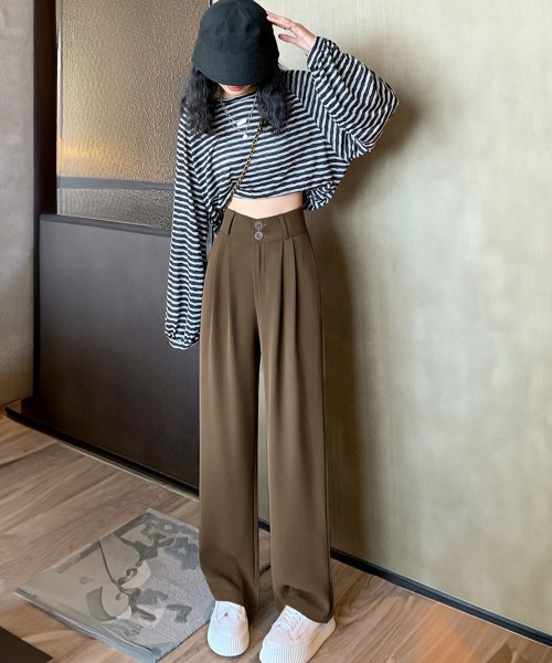 Miniministore(ミニミニストア)の「ワイドパンツ ツータックスラックスパンツ(スラックス・レディース・ブラック/ライトブラウン/ホワイト/ダークグレー・M/S/L)」の16枚目の写真