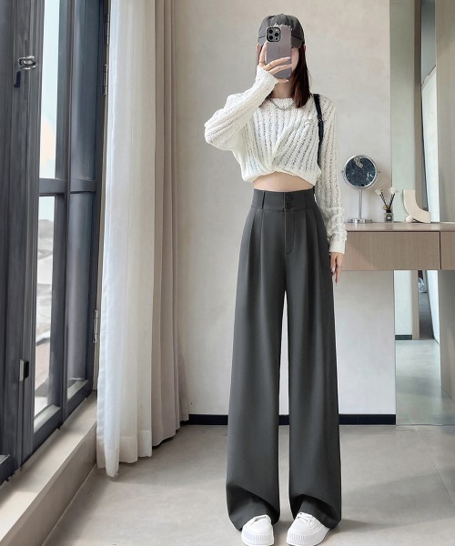 Miniministore(ミニミニストア)の「ワイドパンツ ツータックスラックスパンツ(スラックス・レディース・ブラック/ライトブラウン/ホワイト/ダークグレー・M/S/L)」の17枚目の写真