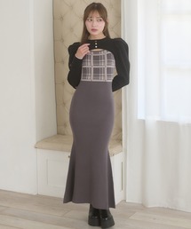 plaid pattern knit camisole dress / チェックニットキャミワンピース