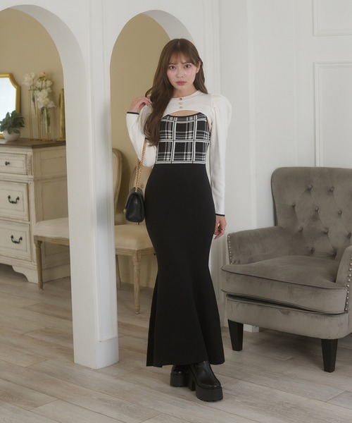 Ambre Neige(アンブルネージュ)の「plaid pattern knit camisole dress / チェックニットキャミワンピース(ワンピース・レディース・チャコールグレー/ブラック・FREE)」の11枚目の写真
