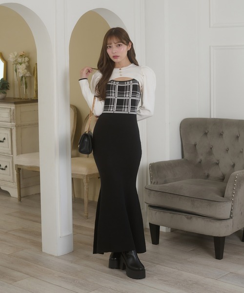Ambre Neige(アンブルネージュ)の「plaid pattern knit camisole dress / チェックニットキャミワンピース(ワンピース・レディース・チャコールグレー/ブラック・FREE)」の12枚目の写真