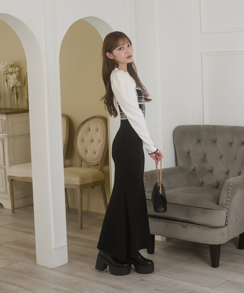 Ambre Neige(アンブルネージュ)の「plaid pattern knit camisole dress / チェックニットキャミワンピース(ワンピース・レディース・チャコールグレー/ブラック・FREE)」の14枚目の写真