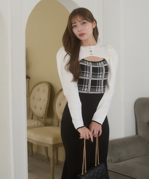 Ambre Neige(アンブルネージュ)の「plaid pattern knit camisole dress / チェックニットキャミワンピース(ワンピース・レディース・チャコールグレー/ブラック・FREE)」の19枚目の写真