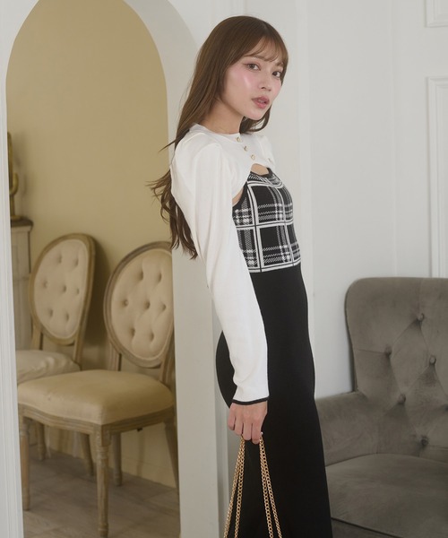 Ambre Neige(アンブルネージュ)の「plaid pattern knit camisole dress / チェックニットキャミワンピース(ワンピース・レディース・チャコールグレー/ブラック・FREE)」の21枚目の写真
