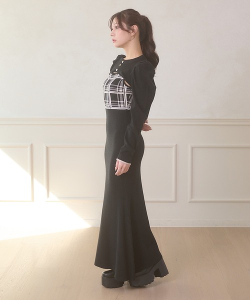 Ambre Neige(アンブルネージュ)の「plaid pattern knit camisole dress / チェックニットキャミワンピース(ワンピース・レディース・チャコールグレー/ブラック・FREE)」の4枚目の写真