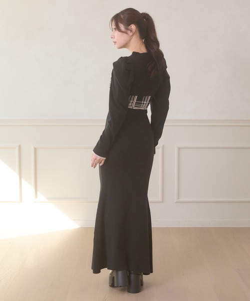 Ambre Neige(アンブルネージュ)の「plaid pattern knit camisole dress / チェックニットキャミワンピース(ワンピース・レディース・チャコールグレー/ブラック・FREE)」の5枚目の写真