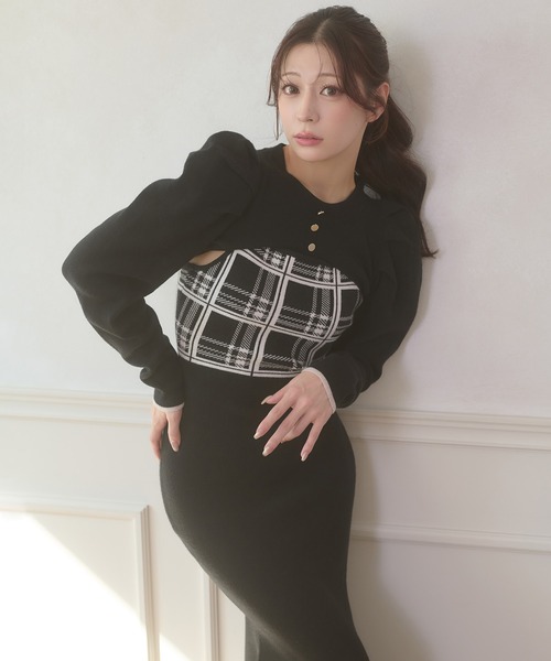 Ambre Neige(アンブルネージュ)の「plaid pattern knit camisole dress / チェックニットキャミワンピース(ワンピース・レディース・チャコールグレー/ブラック・FREE)」の9枚目の写真
