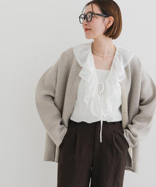 F by ROSSO（エフバイロッソ）の「F by ROSSO　フリルカラーシアーブラウス（シャツ/ブラウス・レディース・ブラック/オフホワイト・FREE）」の9枚目の写真