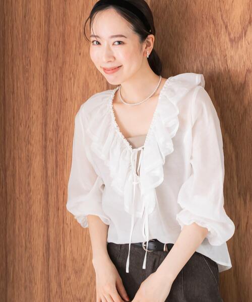 F by ROSSO（エフバイロッソ）の「F by ROSSO　フリルカラーシアーブラウス（シャツ/ブラウス・レディース・ブラック/オフホワイト・FREE）」の12枚目の写真